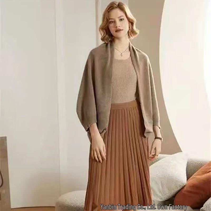 Pure Wool Flat Shawl Scarf - Warm Cashmere Blend Cape