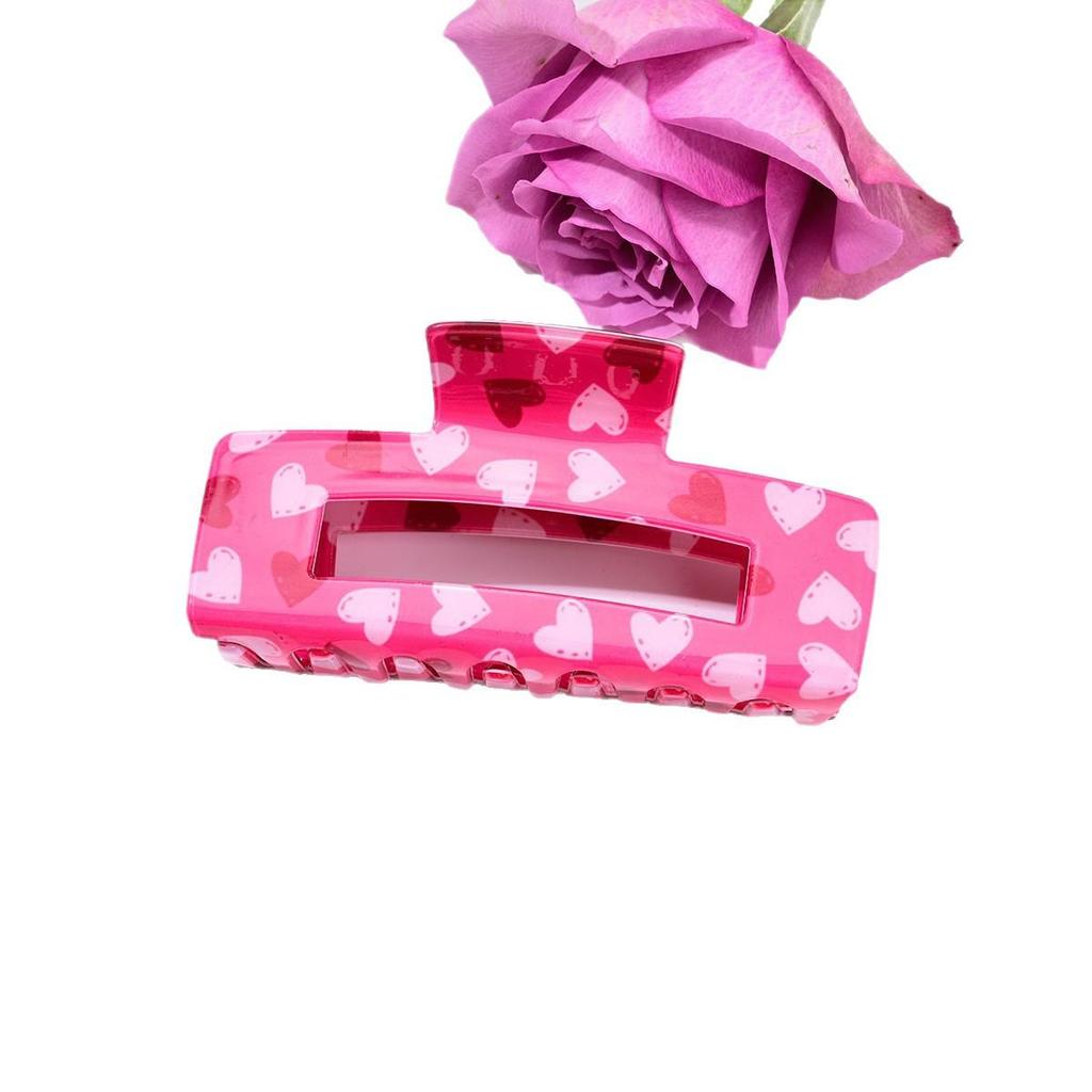 Korean-Style Large Valentine's Day Heart & Rose Acrylic Hair Clip
