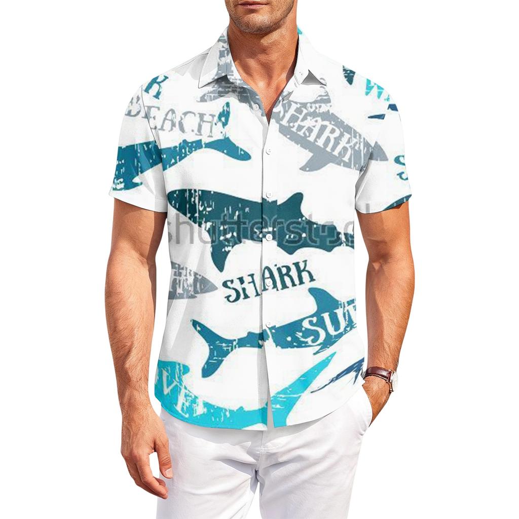 Men Short Sleeve Button Down Shirt Hawaiian Floral Print Collared Casual Outdoor Relaxed Fit Lightweight Top