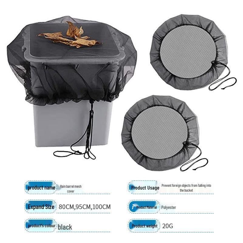 Garden Patio Rain Barrel Mesh Cover - Black Insect & Leaf Protection