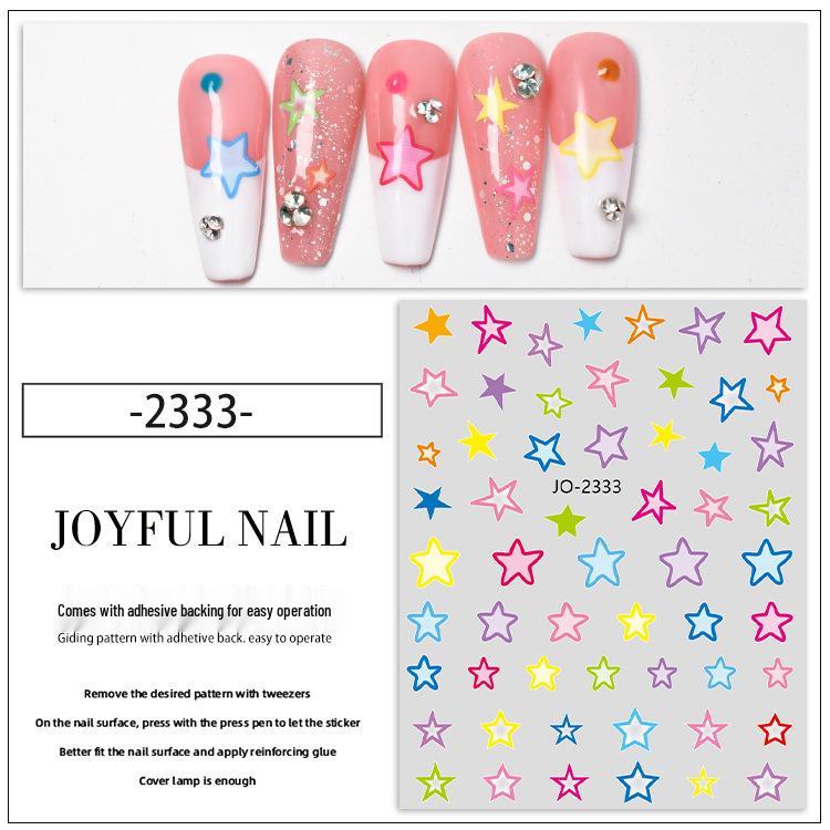 Trendy Gradient Heart & Star Nail Art Stickers - Cute Five-Pointed Star Design for Beautiful Nails
