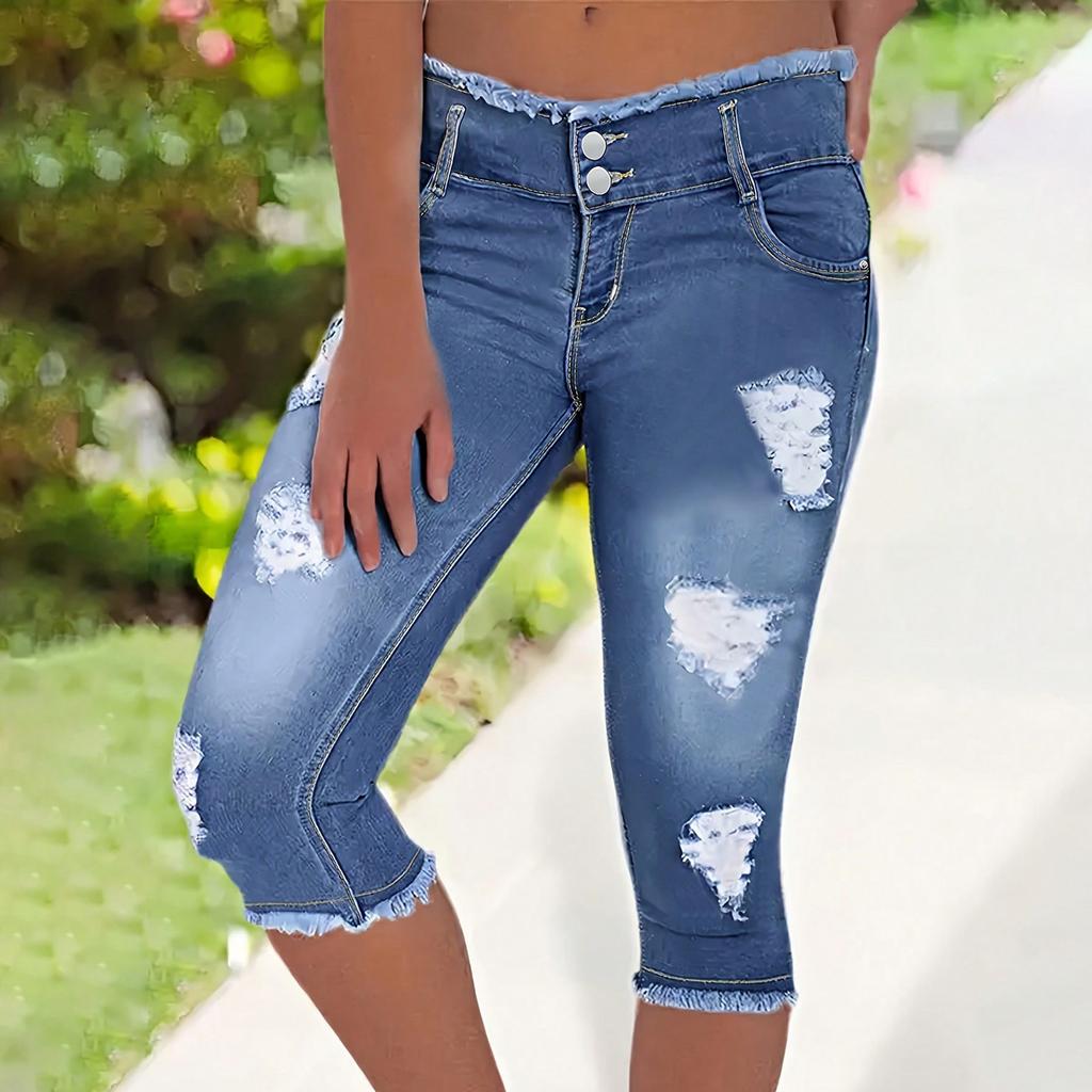 Damenjeans Retro-Farbe High-Waist-Design Cropped Jeans