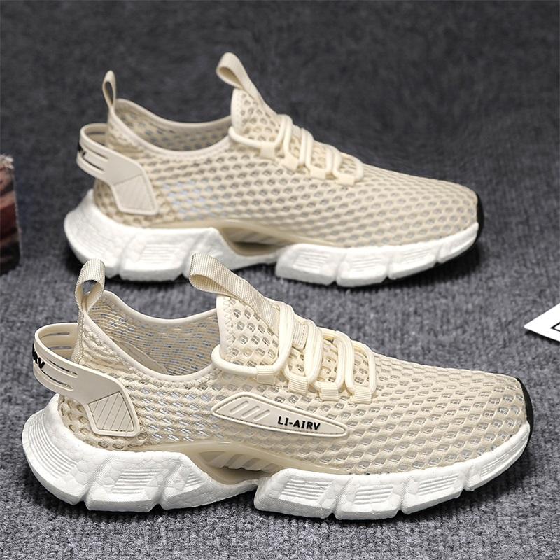 

Модная мужская обувь, летние сетчатые универсальные мужские кроссовки, легкая мягкая подошва, дышащая полая спортивная повседневная обувь 2024 44 бежевый