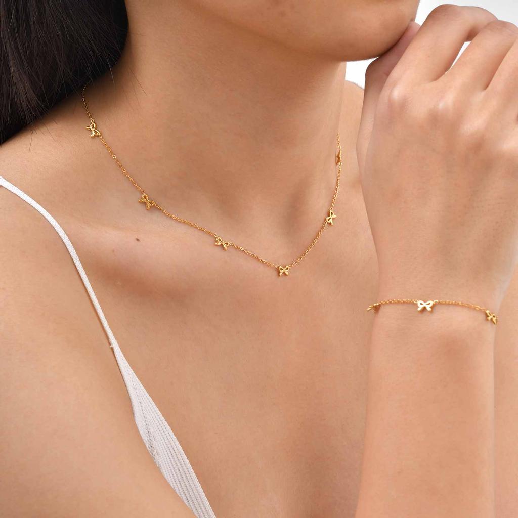 Women's Bowknot Bracelet, Gold Color Stainless Steel Chain, Minimalist Dainty Bow Jewelry