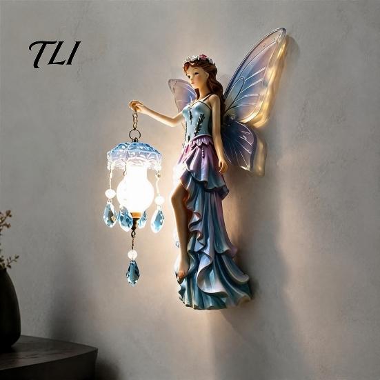 Niche Decorative Wall Fixture Fairy Night Light, Resin Elf Sculpture Lantern for Bedroom, 3D Healing Home Aesthetic Decor Hanging Art with Faux