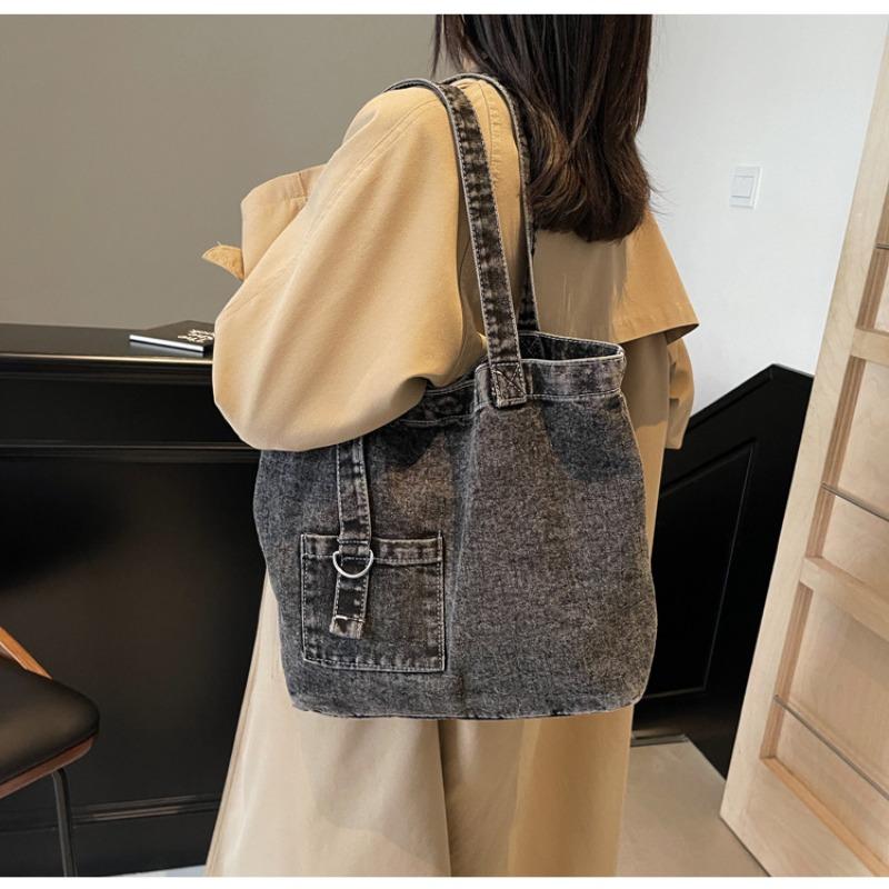 Retro Denim Bag Women's Large-capacity Shoulder Portable Shopping Bag Niche Literary and Leisure Versatile Tote Bag