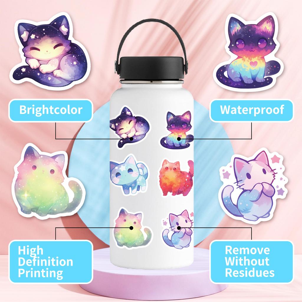 50 Pcs Dreamy Starry Cat Stickers, Creative Cosmic Cartoon Decals for Journal, Luggage, Tech Cases, Unique Christmas Gifts kids