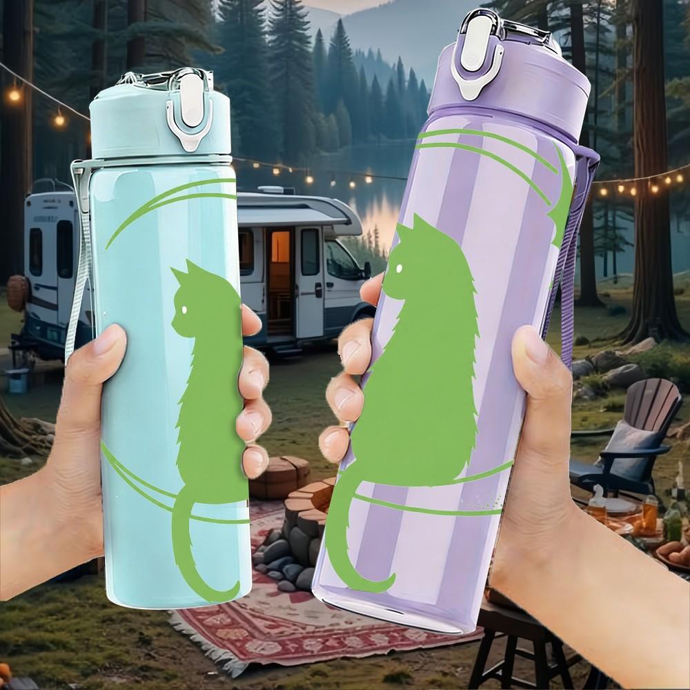 1PC Cat Bird Moon Silhouette Line Print 750ml Color Plastic Sports Water Bottle Leakproof Flip Straw Lid Suitable for Sports Office Home Use