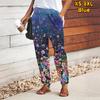 Women Forest Printing Pants Lace Up Elastic Waist Loose  Trousers Casual Long Pants Trousers with Pockets