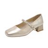 25 summer new temperament rhinestone single shoes square head retro Mary Jane shoes thick heel elegant with skirt