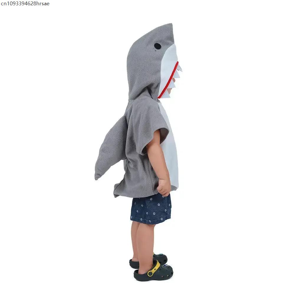 Funny Cosplay Gray Shark Hoodie Halloween Costume for Kids Christmas Carnival Fancy Dress Up Party Children Stage Show