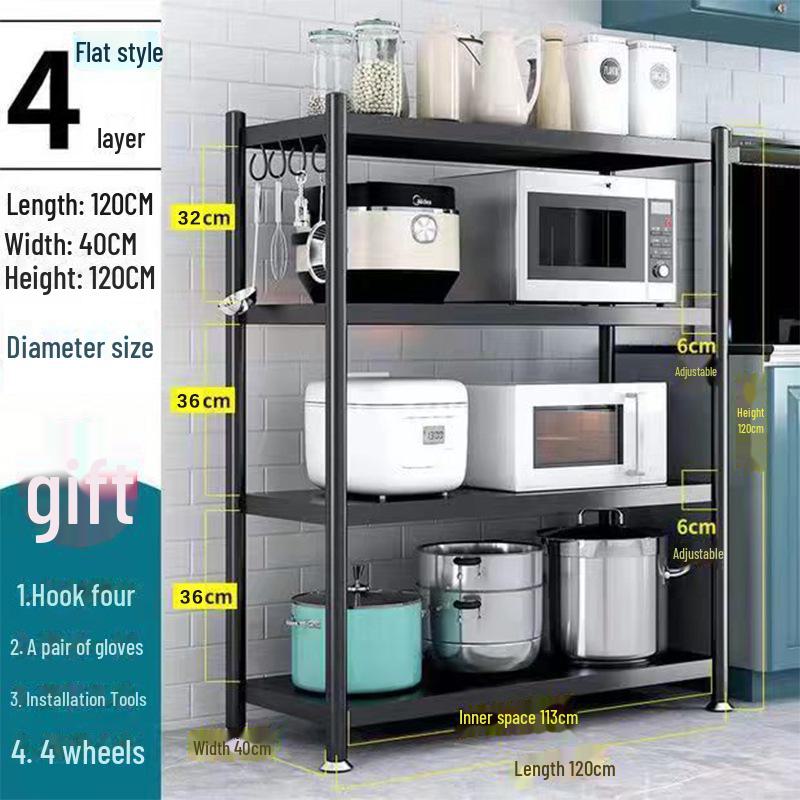 Multi-Layer Kitchen Floor Rack: Multi-Function Microwave and Cookware Storage (Non-Stainless Steel)