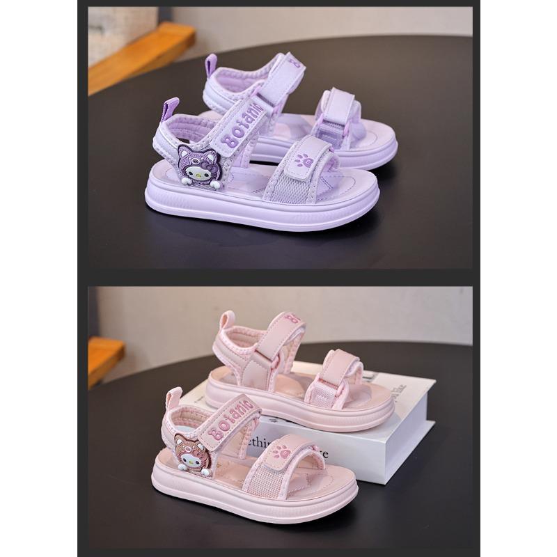New Spring/Summer Kids' Open-Toe Beach Sandals - Adorable Bear Print Girls' Sandals with Hook & Loop Closure