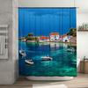unframed Mediterranean Coastal Shower Curtain Sea View Ocean Decor Beach Themed Bathroom Fabric Waterproof Home Decor Artistic P