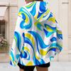 Women Plus Size Long Sleeve Drawstring Zip Up Geometric Printed Hoodie With Pockets