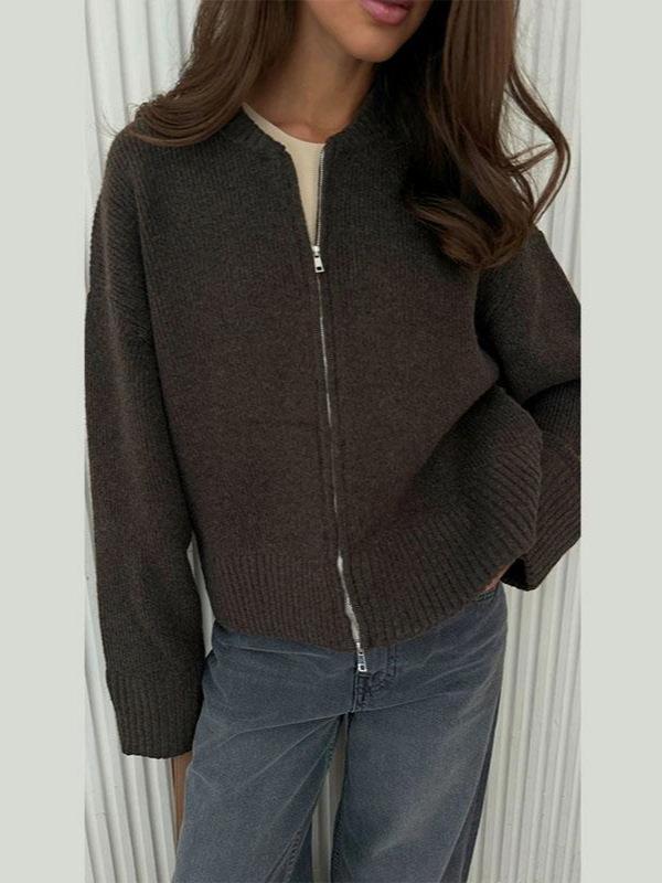 Bestseller Europeo e Americano 2025: Cardigan con zip a maniche lunghe in stile maglia casual