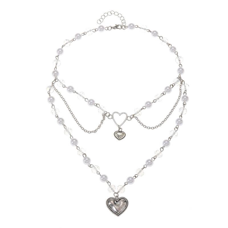 Imitation Pearl String Chain Fashion Niche High-end Gothic Love Pendant Necklace Sweater Chain Accessories
