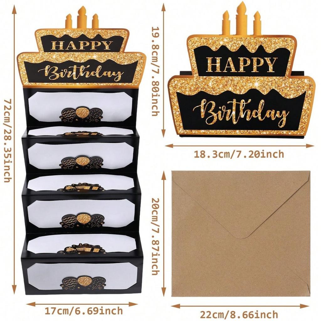 Money Birthday Cash Gift Pull Out Card Surprise Money Holder with Cake Print Fun Cash Creative Gift Envelope Set for Birthdays