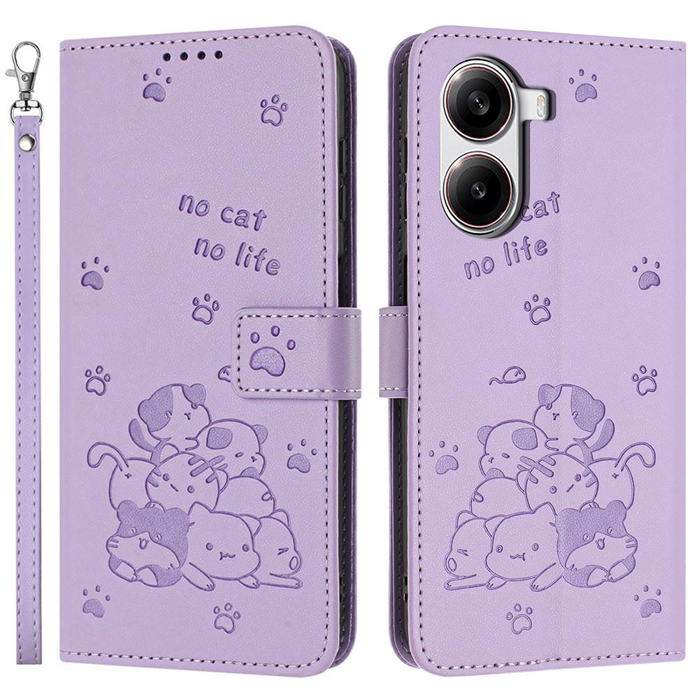 Wallet Case for Xiaomi Redmi Turbo 4 5G/Poco X7 Pro 5G Cats Imprint Leather Phone Cover with Strap