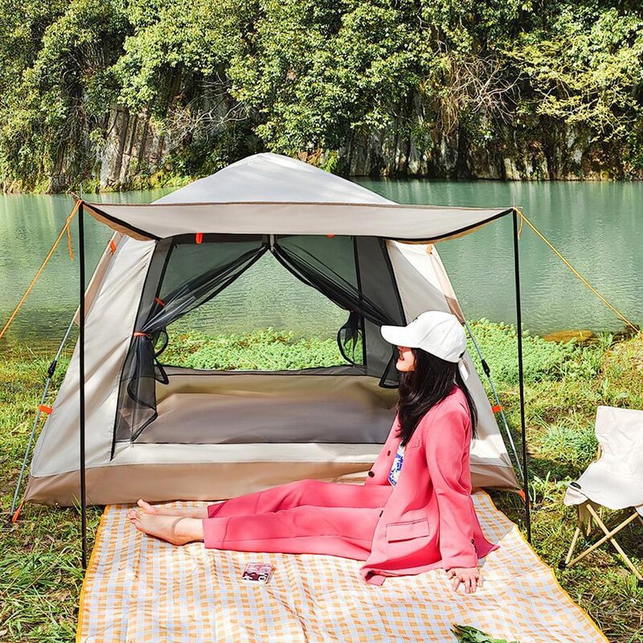 Outdoor 5-8 Personen Strandzelt Wasserdicht Dickes Sandzelt 2 Personen Camping Automatisches Doppel-Campingzelt Schnellöffnendes Viersaitiges Zelt