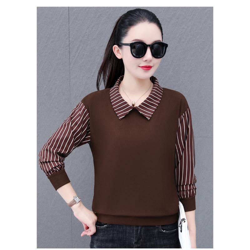 Dámská Podzimní Zimní Nová Móda Pruhovaná Falešná Dvouvrstvá Mikina s Kapucí Límcem Dlouhý Rukáv Tenká Ležérní Univerzální Základní Vrstva Top