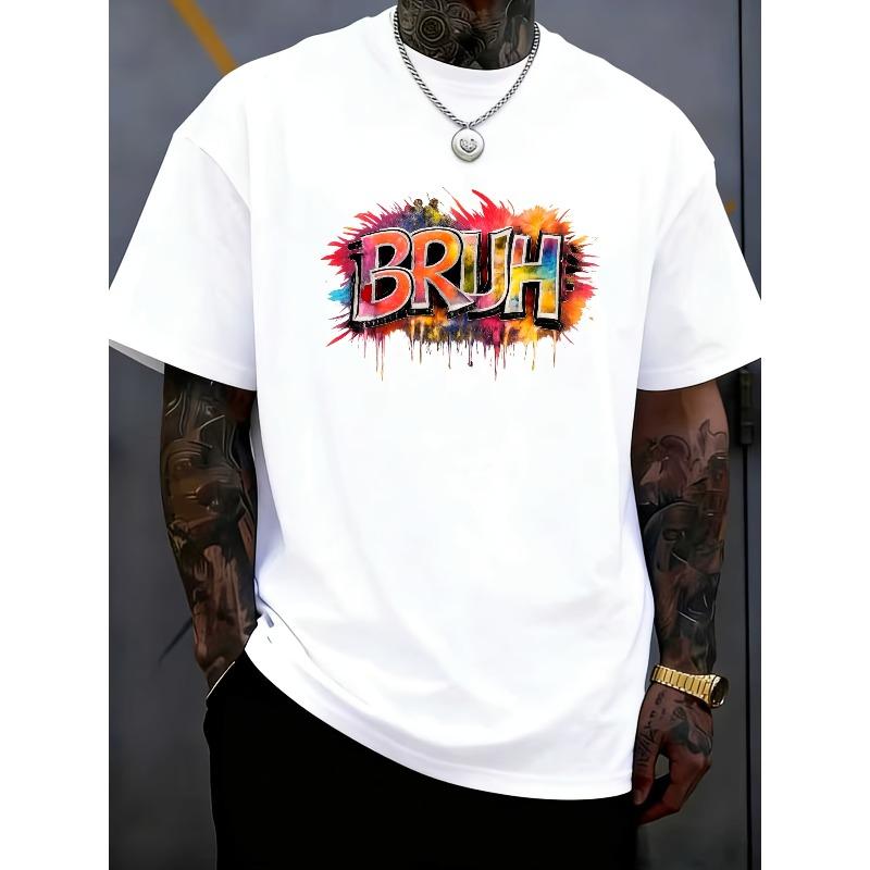 

European sizes Men S Graffiti Graphic Print T-Shirt | Soft, Medium-Stretch Blend Fabric, Regular Fit, Letter Crew Neck, Comfortable and Versatile 4XL білий