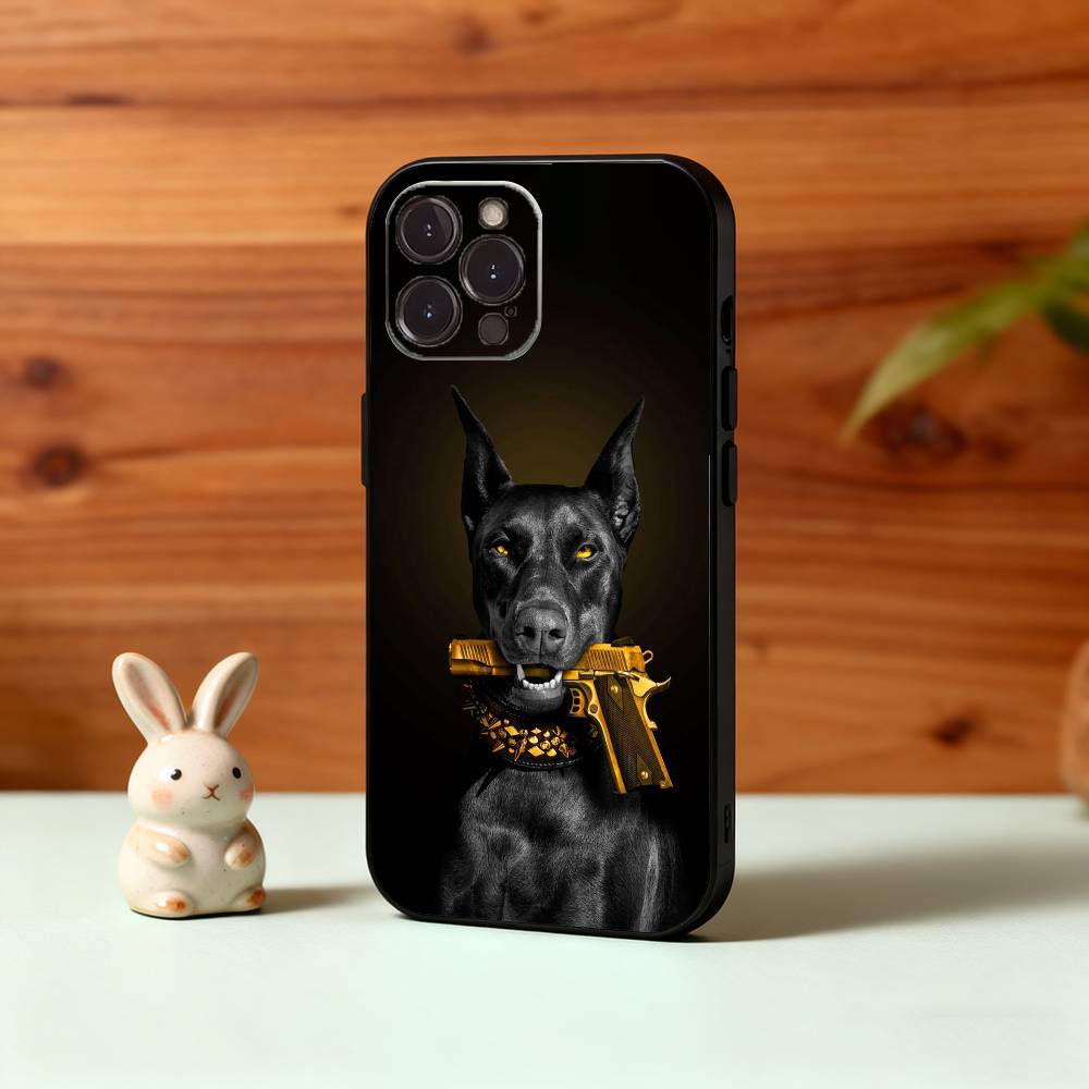 Doberman Dog Phone Case For iPhone17,16,15,14,13,12Plus,Pro Max,XS,5G Soft Silicone Black Cover