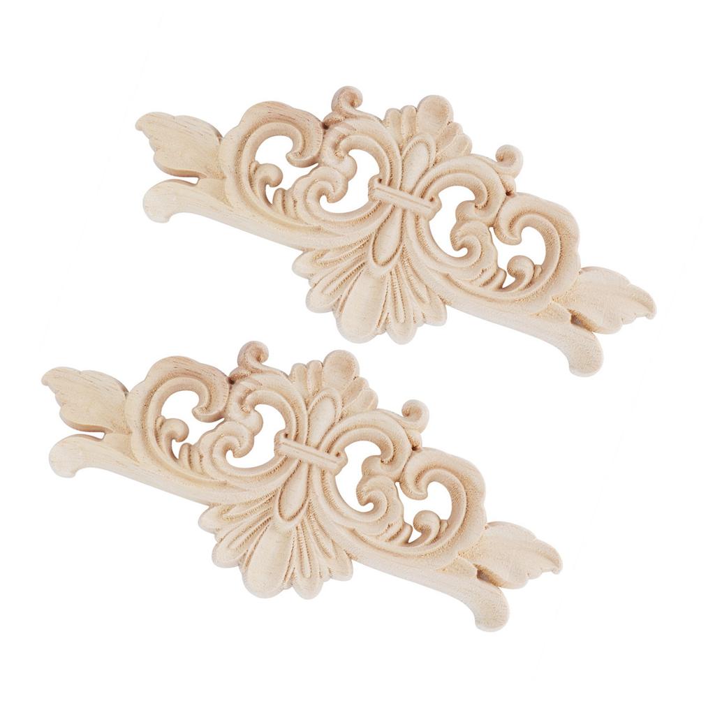 2Pcs Flower Carved Long Onlay Applique Carving Decal Furniture Decoration (#1: 16*7.5cm)