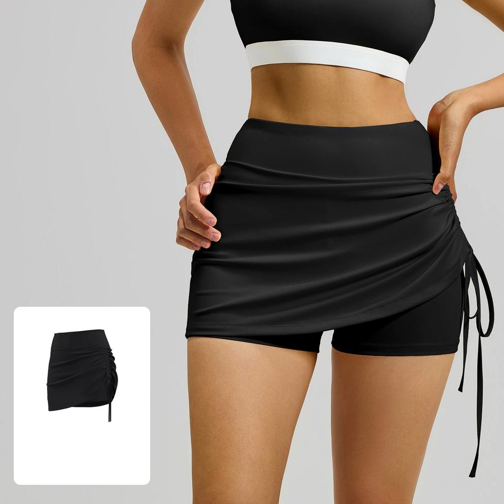 New Summer Wrinkled Sports Skirt Female Anti Exposure High Waisted Running Fake Two Piece Short Yoga Shorts for Women