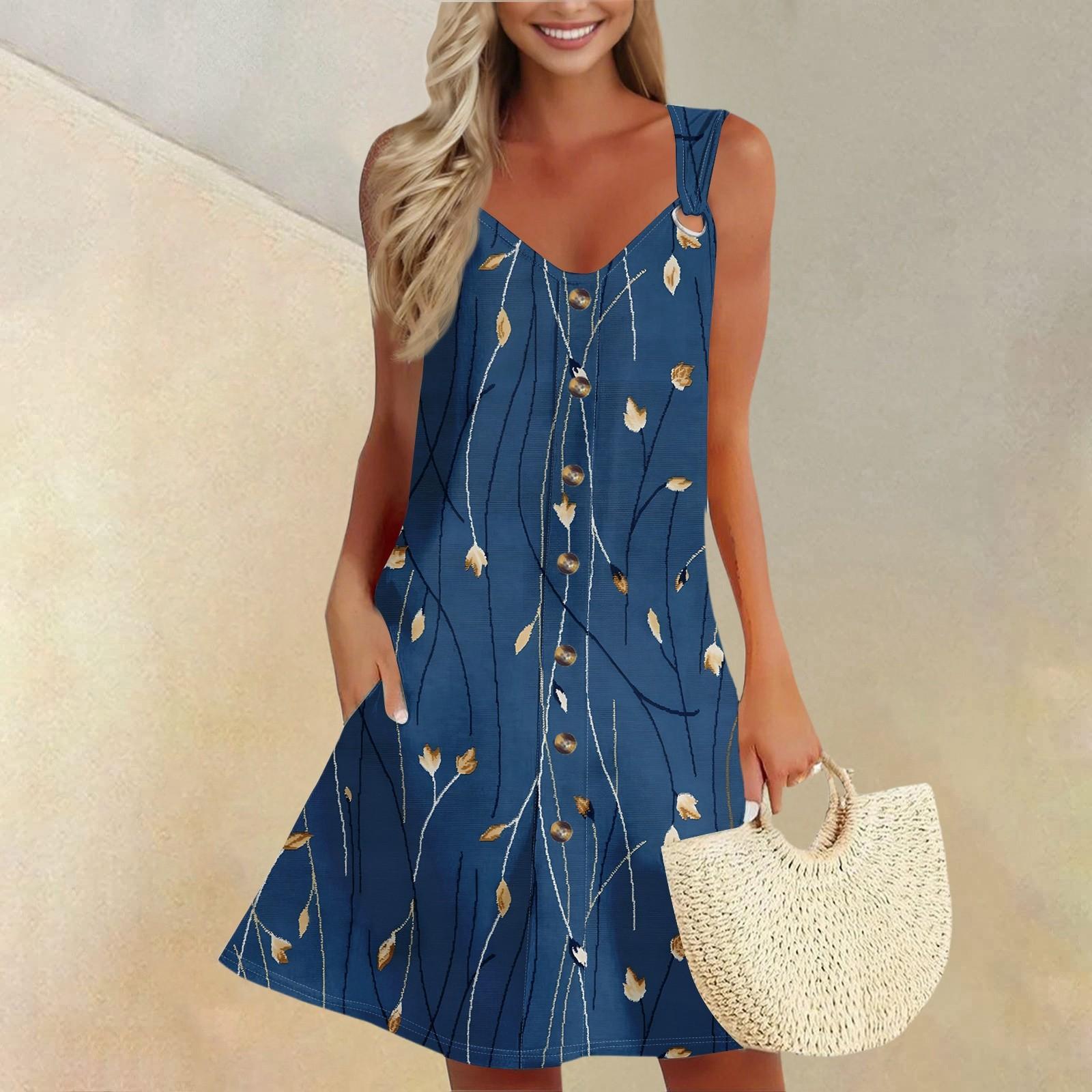 

Жіноча літня сукня з кишенею, безрукавка, сарафан з квітковим принтом L