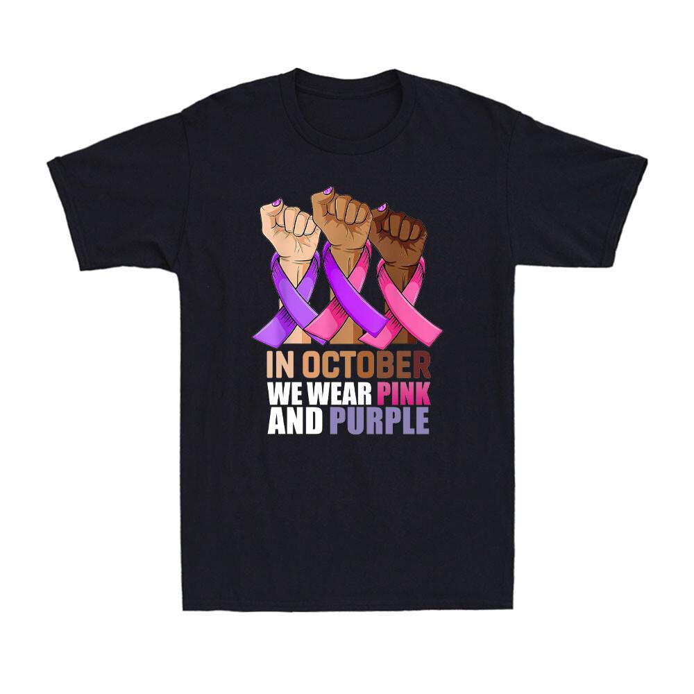 In October Breast Cancer Domestic Violence Awareness Pink Purple Ribbon T-Shirt S