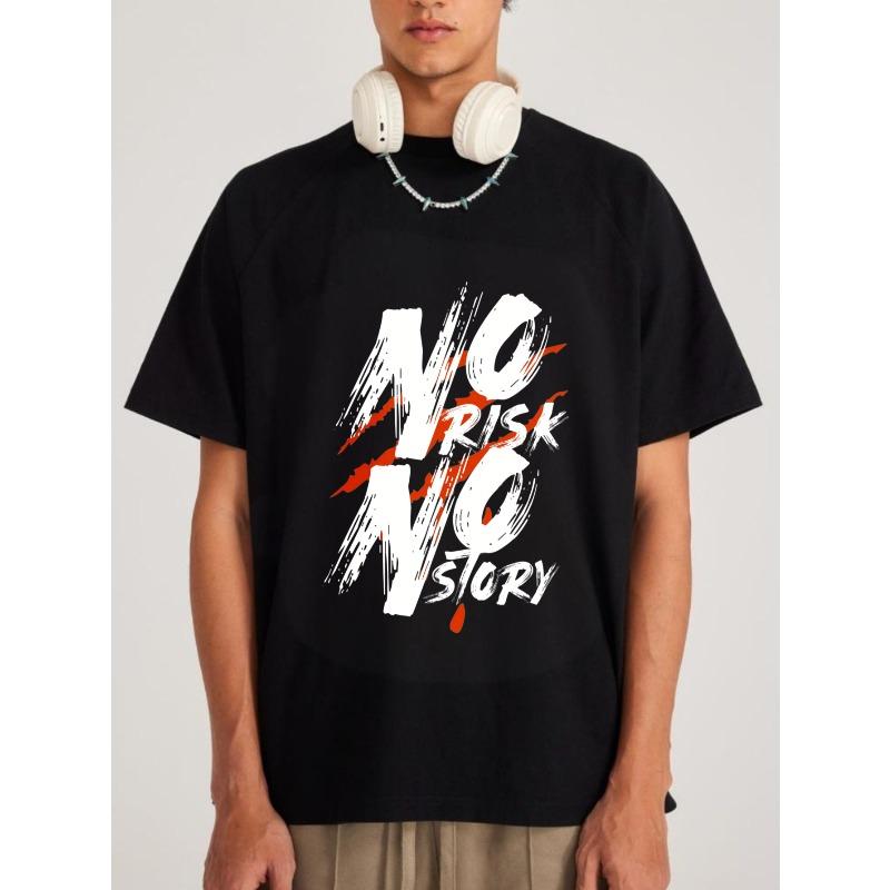 Seine-und-Ihre Schwarzes T-Shirt Kein Risiko Keine Geschichte Grafikdruck Lässig Streetwear Mode Herren T-Shirt für tägliches Tragen und urbanen Stil