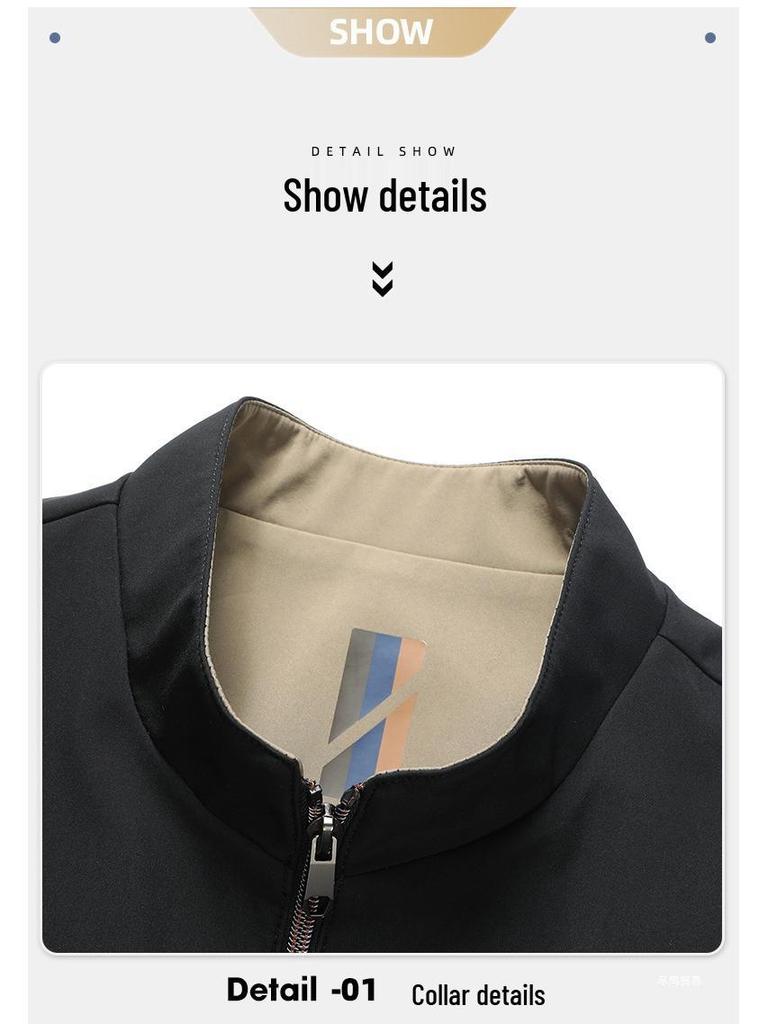 Men's Stand Collar Solid Color Casual Business Jacket for Mid-Aged & Young Adults