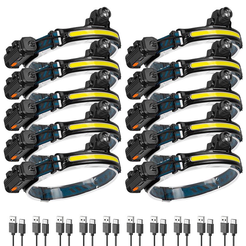 Powerful LED Sensor Headlamp USB Rechargeable Head Flashlight with 2000Mah Built in Battery Outdoor Camping Fishing Head Lantern