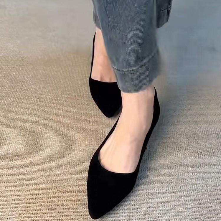 Sheepskin Version~ Leather Suede One-pedal Shallow Mouth Pointed Single Shoes Women's Fashion Retro Inner Height-increasing Commuter Work Shoes