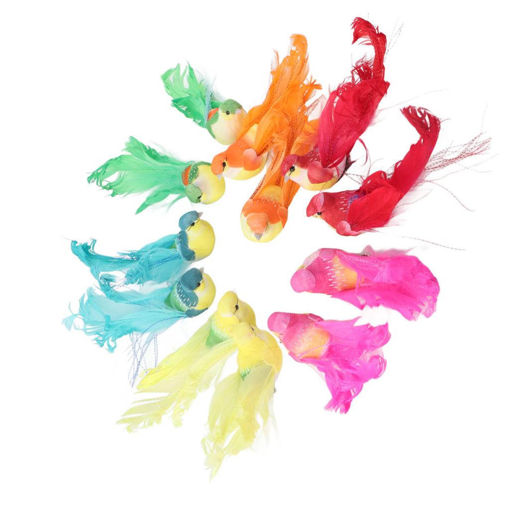 12Pcs Artificial Bird Decor Simulation Bird with Clip Decoration Ornament for Home Garden