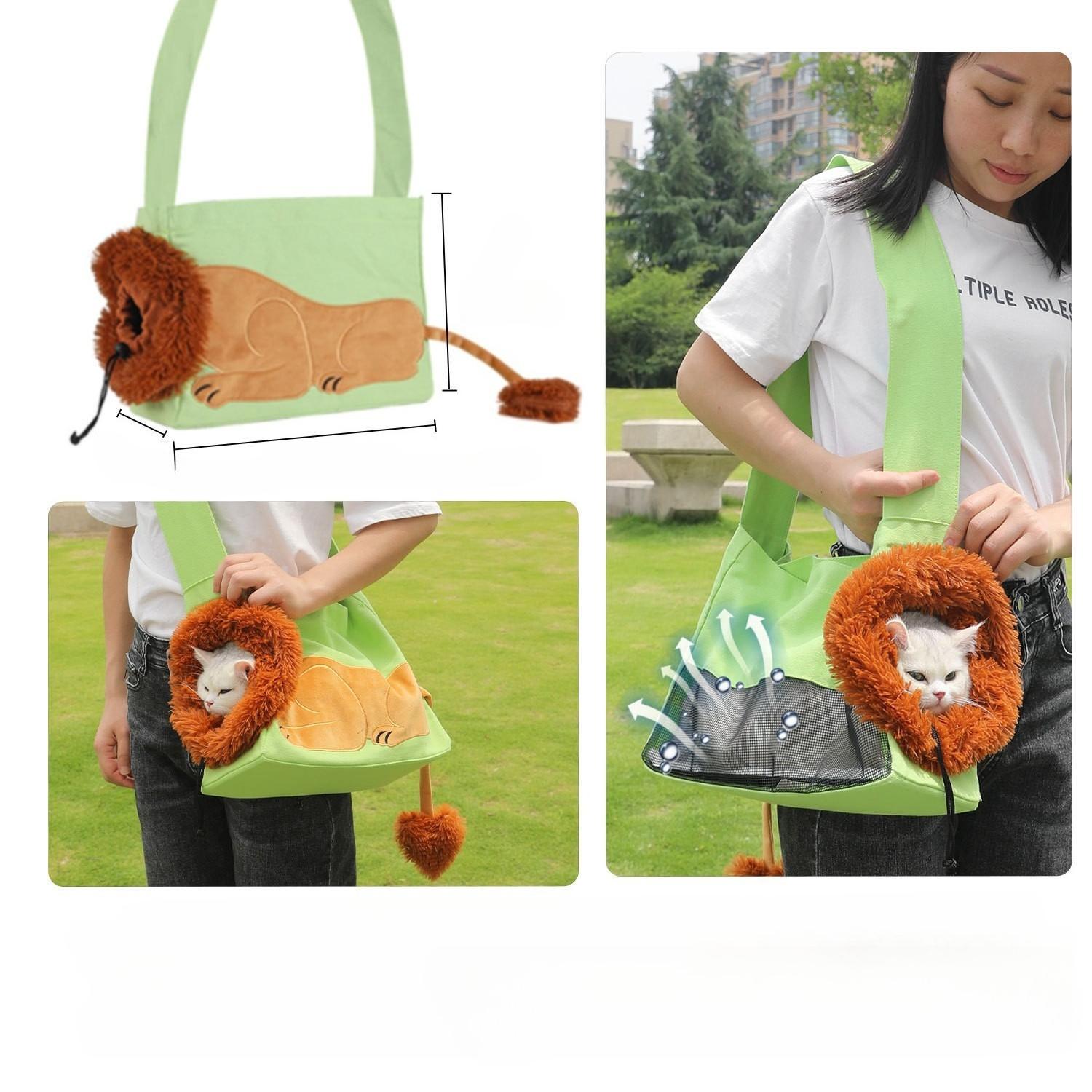 

Portable Pet Cat Carrier Tote Bag Cartoon Lion Big Capacity Sight-Seeing Window Breathable Pet Carrier Sightseeing Tote S светло-зеленый