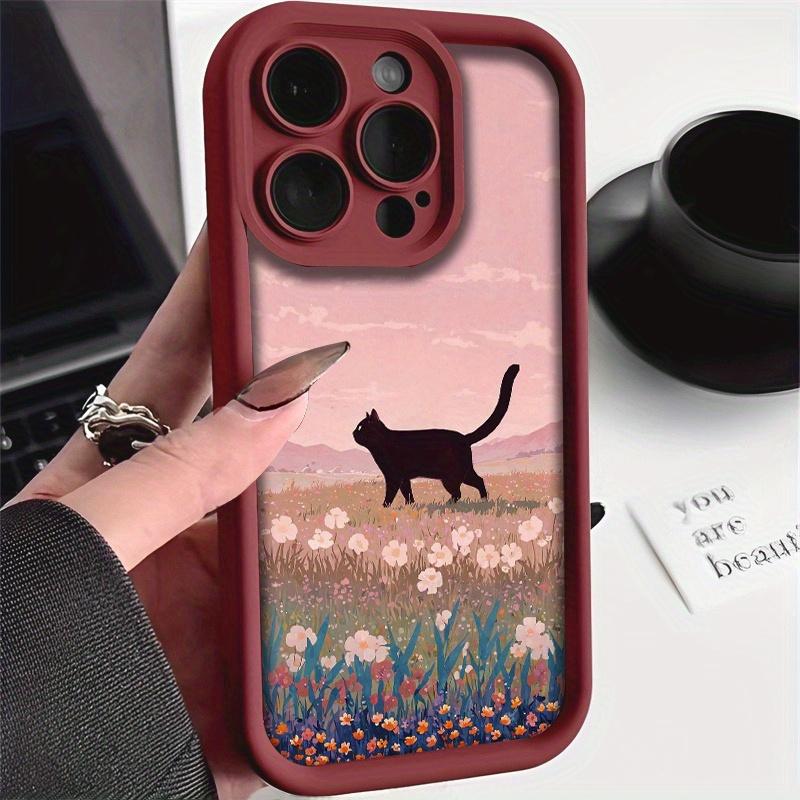 Black Cat Strolling in Hanada Phone Case Suitable for iPhone17 16 15 14 13 12 11Pro/Max/Plus Anti Drop and Anti Shock Back Cover