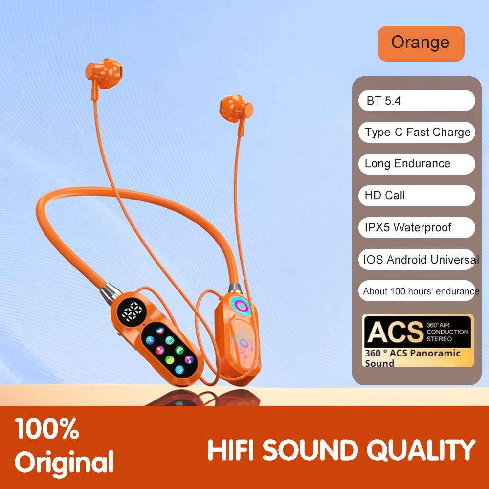 Bluetooth 5.4 Earphones Wireless Headphones Magnetic Sports Neckband Neck-hanging Earbuds HiFi Lossless Sound Headset with Mic