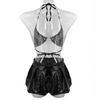 Set di lingerie sexy da donna in pelle con scollo a V taglie forti, reggiseno intimo, minigonna
