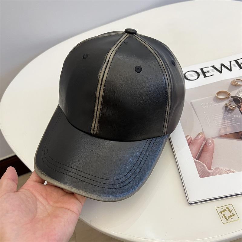 

Personalized washed and old PU leather hard-top baseball cap for men and women autumn and winter retro cap Adjustable 54- 59CM чёрный