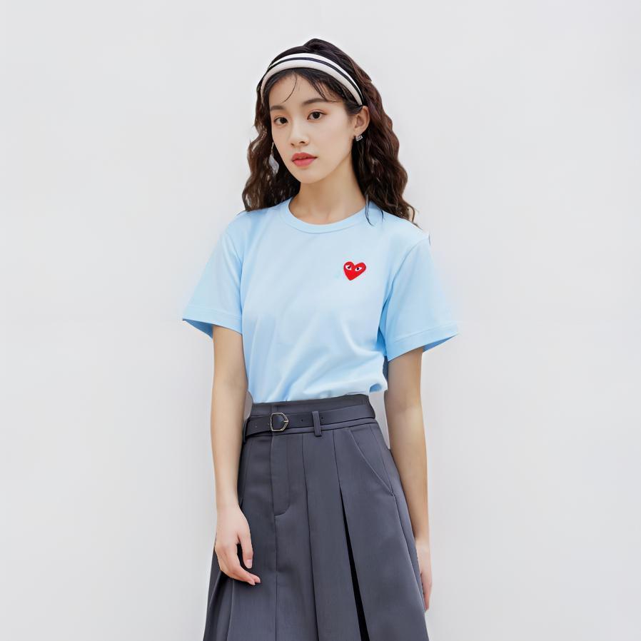 Comme Des Garcons Play Pastelle Red Emblem T Shirt AX-T272-051-BLUE