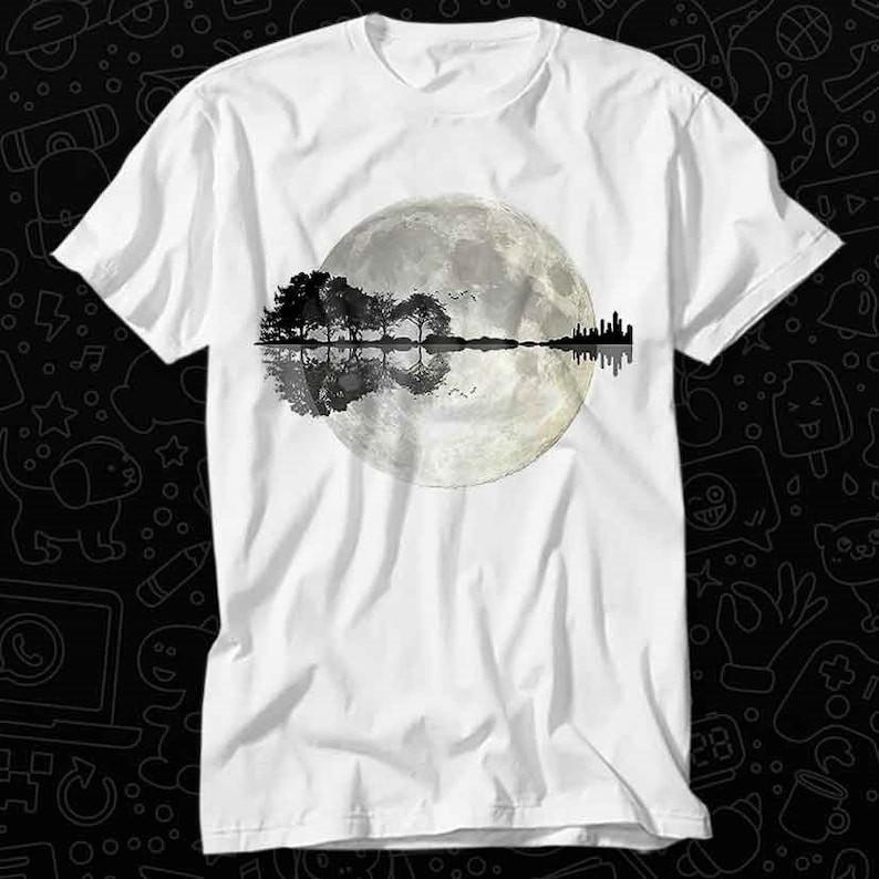 Moonlight Tree Guitar Vintage Music Nature Graphic Unisex Gift Tee For Men