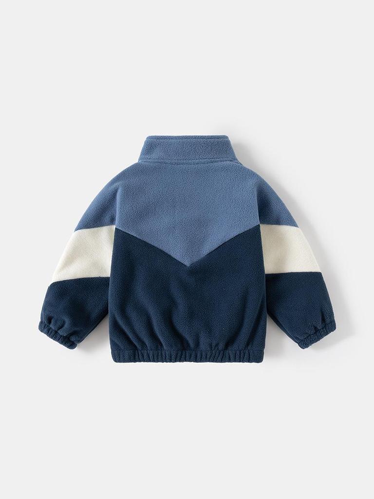2025 Doppelseitige Fleecejacke für Jungen – Warmes, Colorblock-Freizeit-Herbstoberteil
