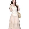 French sweet and gentle lace top dress women's summer beautiful mesh cake long skirt wear a whole suit