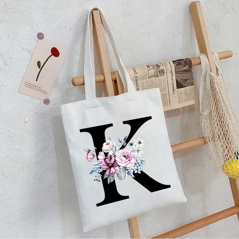 Alphabet24 Letter Print Student Portable Canvas Bag Tote Bag Large Capacity Messenger Bag
