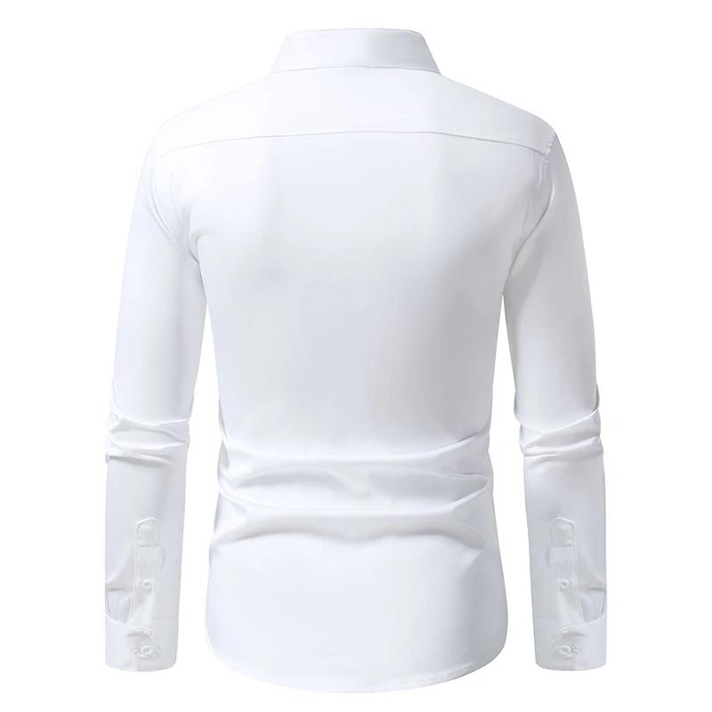 Herrenmode Stehkragen Bestickte Hemden Einfarbig Langarm Knöpfe Slim Business Casual Arbeitshemd