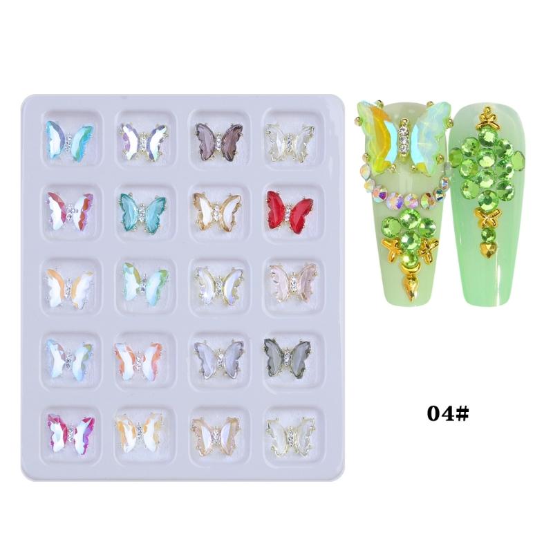 20Pcs/set 3D Nail Jewelry Luxury Alloy Nail Art Rhinestones Shiny Crystal Diamond Gems for Nail Decor Rings Earrings DIY