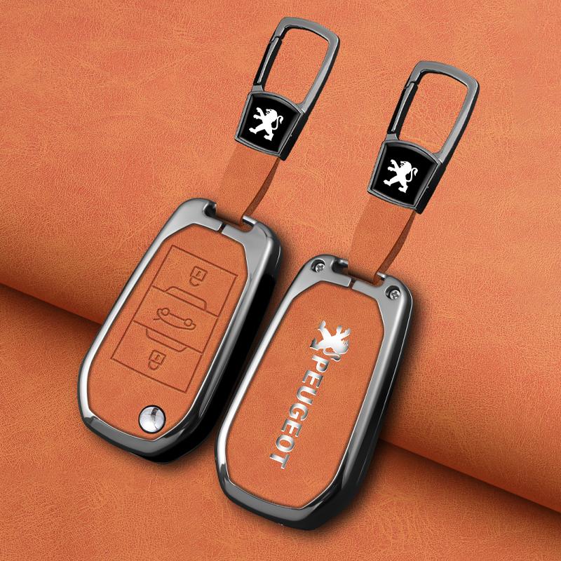 Leather Zinc Alloy Car Remote Key Case Cover Shell Fob For Peugeot 208 3008 308 508 408 2008 307 4008 Auto Protector Accessories
