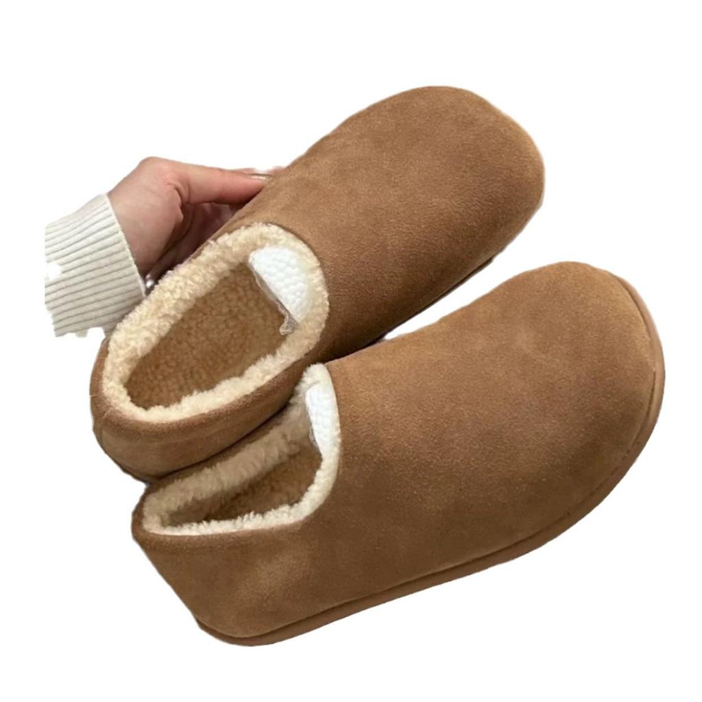 Flat-bottomed bag head, hairy half slippers, women wear one-pedal shoes, velvet cotton shoes